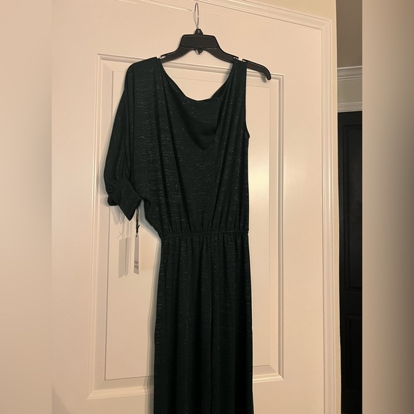 NWT Unique Vintage Emerald Sparkle One Sleeve Yvonne Jumpsuit - Picture 2 of 4